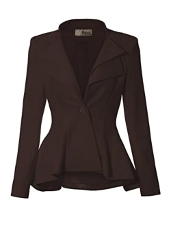 Hybrid Women's Casual Work Office Dressy Double Notch Lapel Sharp Shoulder Pad Single Button Peplum Comfy Blazer