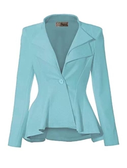 Hybrid Women's Casual Work Office Dressy Double Notch Lapel Sharp Shoulder Pad Single Button Peplum Comfy Blazer