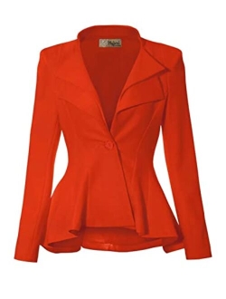 Hybrid Women's Casual Work Office Dressy Double Notch Lapel Sharp Shoulder Pad Single Button Peplum Comfy Blazer