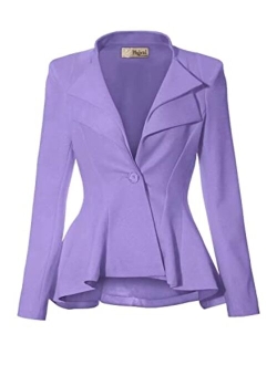 Hybrid Women's Casual Work Office Dressy Double Notch Lapel Sharp Shoulder Pad Single Button Peplum Comfy Blazer