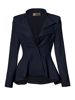 Hybrid Women's Casual Work Office Dressy Double Notch Lapel Sharp Shoulder Pad Single Button Peplum Comfy Blazer