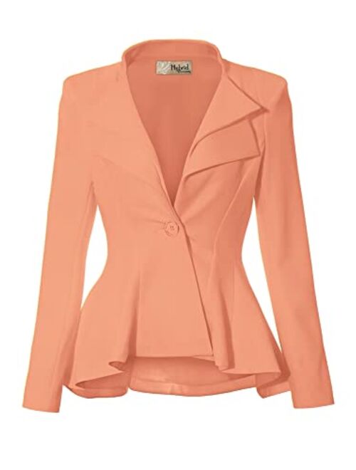 Hybrid Women's Casual Work Office Dressy Double Notch Lapel Sharp Shoulder Pad Single Button Peplum Comfy Blazer