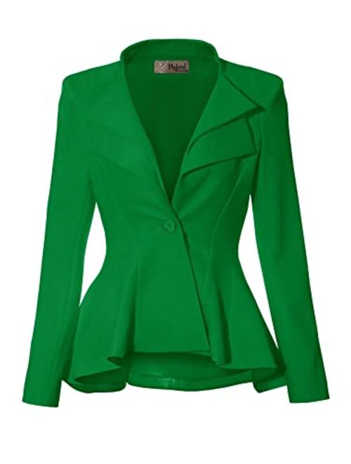 Hybrid Women's Casual Work Office Dressy Double Notch Lapel Sharp Shoulder Pad Single Button Peplum Comfy Blazer