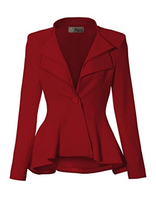 Hybrid Women's Casual Work Office Dressy Double Notch Lapel Sharp Shoulder Pad Single Button Peplum Comfy Blazer