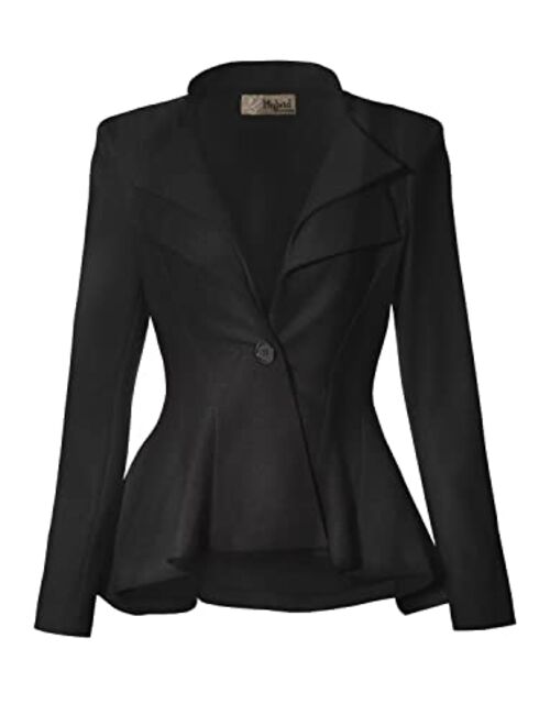 Hybrid Women's Casual Work Office Dressy Double Notch Lapel Sharp Shoulder Pad Single Button Peplum Comfy Blazer