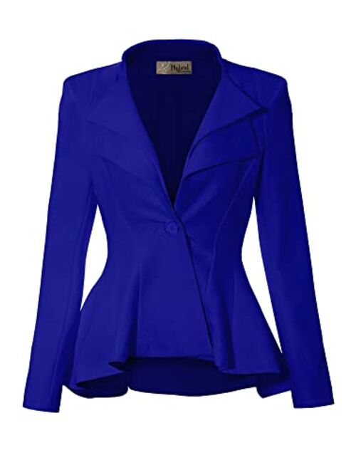 Hybrid Women's Casual Work Office Dressy Double Notch Lapel Sharp Shoulder Pad Single Button Peplum Comfy Blazer