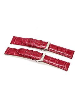 20mm Magenta Genuine Leather Crocodile Grain Stitched Watch Band Straps