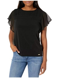 Women's Short Sleeve Top with Puckered Yoke