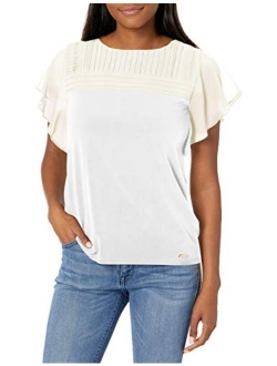 Women's Short Sleeve Top with Puckered Yoke