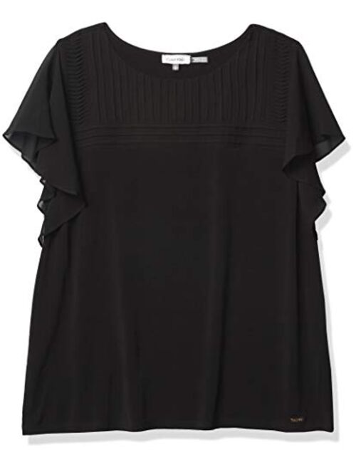 Calvin Klein Women's Short Sleeve Top with Puckered Yoke