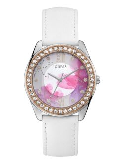 Women's White Leather Strap Watch 40mm