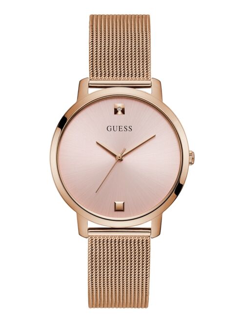 Guess Women's Diamond-Accent Rose Gold-Tone Stainless Steel Mesh Bracelet Watch 40mm