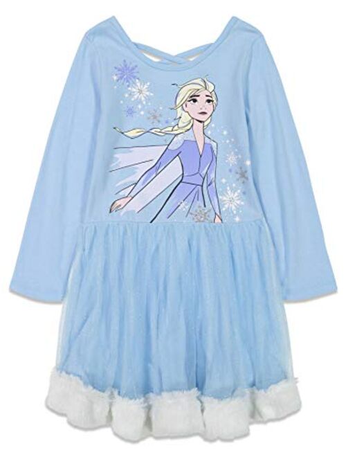 Disney Frozen Minnie Mouse Girls Long Sleeve Dress Cross Back Fur Trim