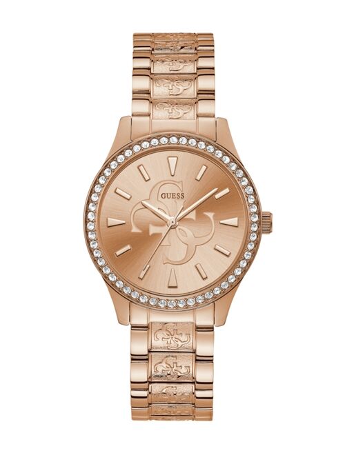 Guess Women's Rose Gold-Tone Crystal Logo Watch, 38mm