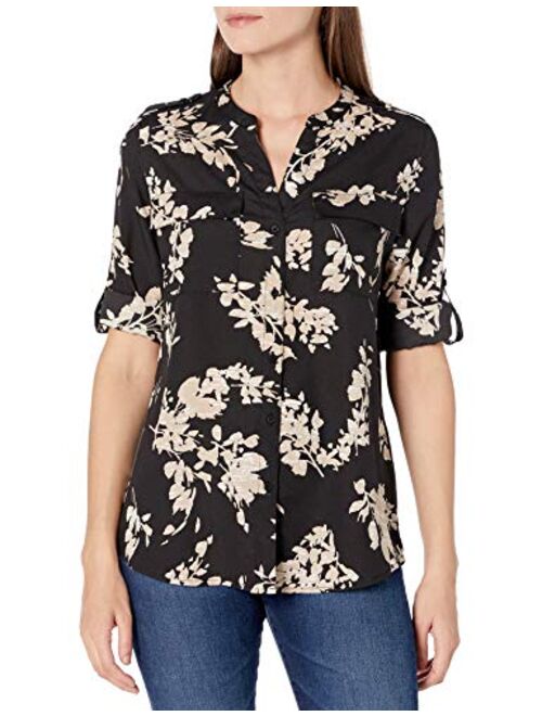 Calvin Klein Women's Printed Crew Roll Sleeve