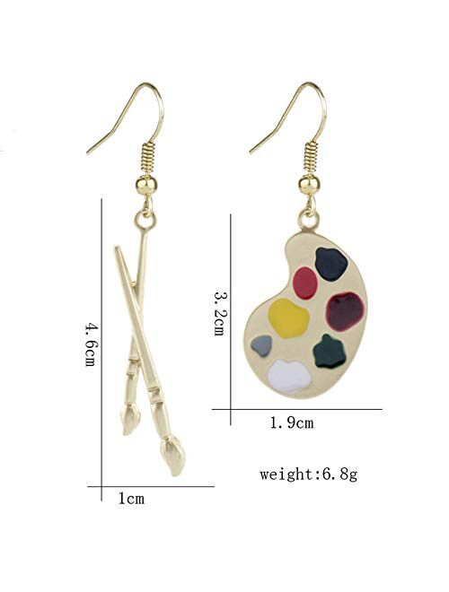 DAMLENG Charm Chic Artist Matte Gold Palette Paint Brush Dangle Drop Earrings for Women Girls Artist Art Teacher Statement Jewelry Gifts