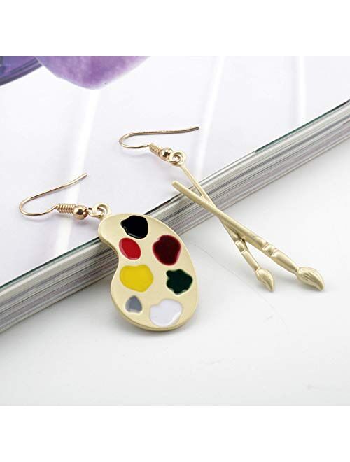 DAMLENG Charm Chic Artist Matte Gold Palette Paint Brush Dangle Drop Earrings for Women Girls Artist Art Teacher Statement Jewelry Gifts