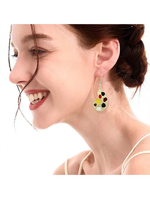 DAMLENG Charm Chic Artist Matte Gold Palette Paint Brush Dangle Drop Earrings for Women Girls Artist Art Teacher Statement Jewelry Gifts