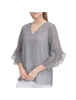 Women's V-Neck Ruffle Bell Sleeve Blouse