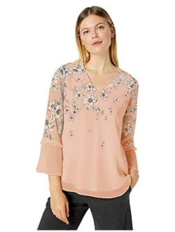 Women's V-Neck Ruffle Bell Sleeve Blouse