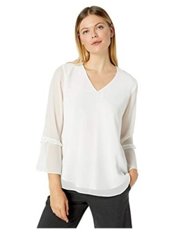 Women's V-Neck Ruffle Bell Sleeve Blouse