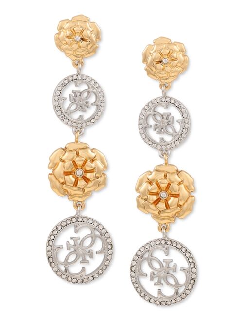 Guess Pavé & Flower Quatro G Linear Drop Earrings