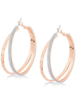 Rose Gold-Tone 2" Glitter Double Hoop Earrings