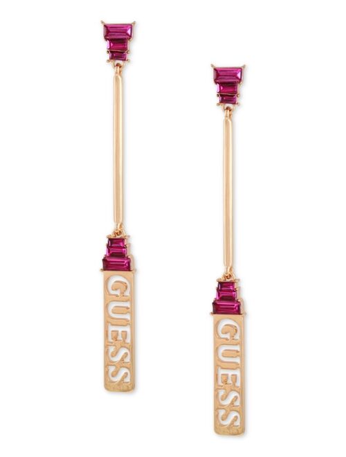 Guess Gold-Tone Fuchsia Logo Linear Earrings