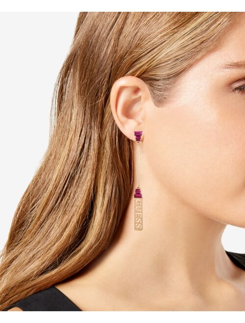 Guess Gold-Tone Fuchsia Logo Linear Earrings