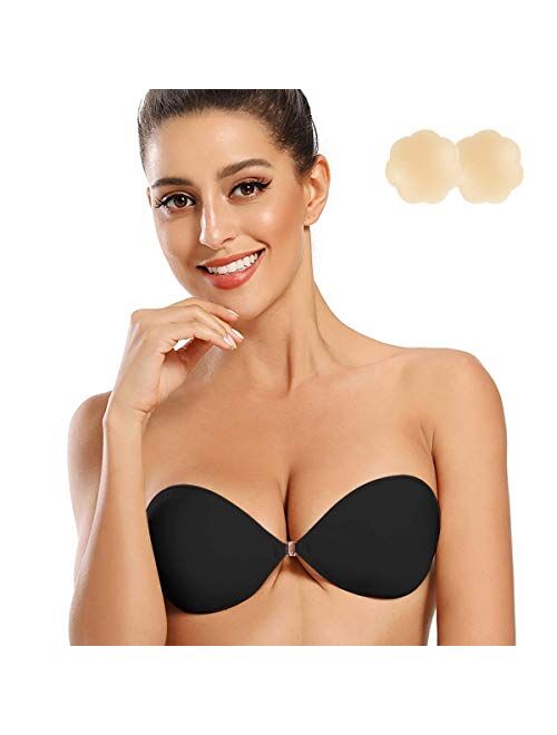 Niidor Nude Adhesive Bra Strapless Sticky Invisible Push up Silicone Bra (D)