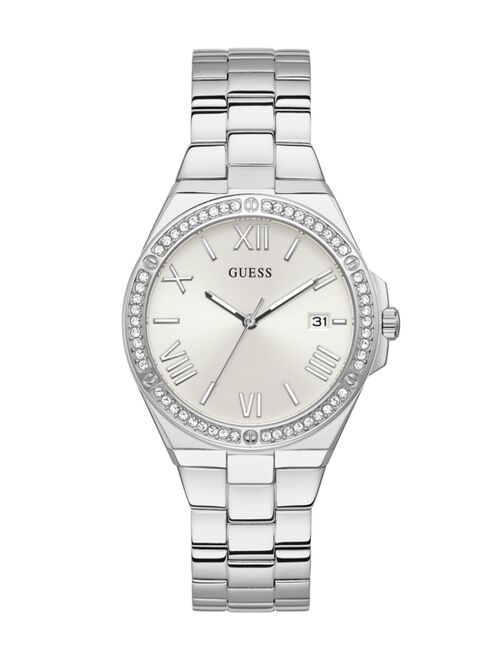 Guess Women's Silver-Tone Stainless Steel Watch 38mm