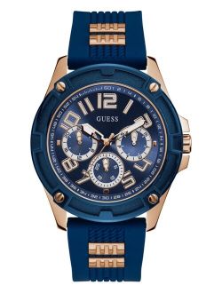 Men's Rose Gold-Tone Stainless Steel & Blue Silicone Strap Watch 46mm