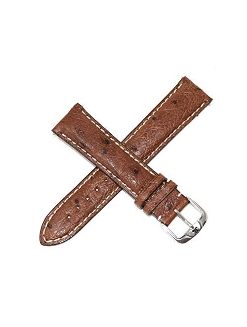 Jacques Lemans 20MM Genuine Ostrich Leather Skin Watch Strap Band Brown with Silver Tone JL Initial Stainless Steel Buckle