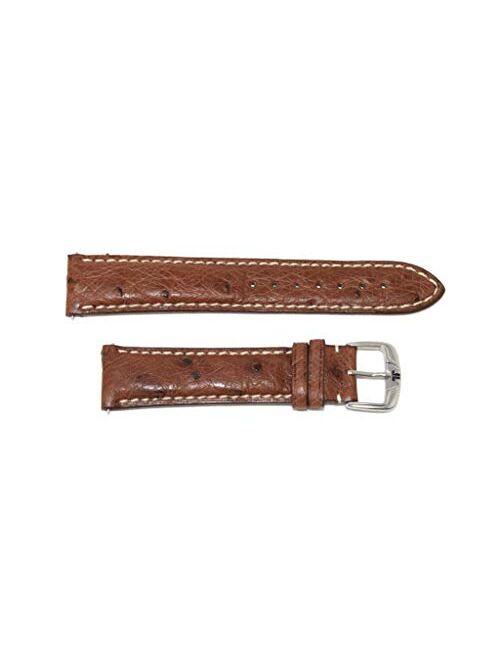 Jacques Lemans 20MM Genuine Ostrich Leather Skin Watch Strap Band Brown with Silver Tone JL Initial Stainless Steel Buckle