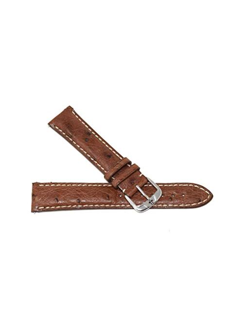 Jacques Lemans 20MM Genuine Ostrich Leather Skin Watch Strap Band Brown with Silver Tone JL Initial Stainless Steel Buckle