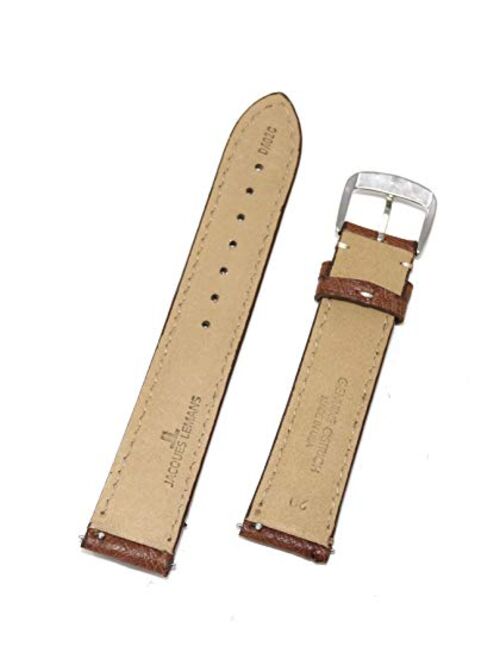 Jacques Lemans 20MM Genuine Ostrich Leather Skin Watch Strap Band Brown with Silver Tone JL Initial Stainless Steel Buckle