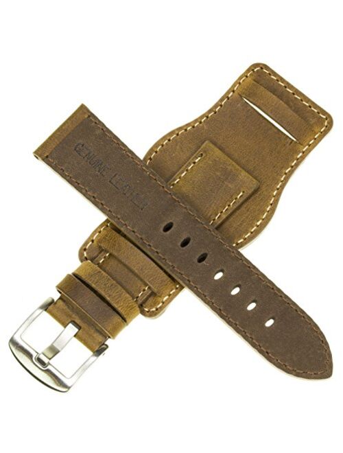 22mm German Military Aviator Watch Strap Swiss Army Brown Leather Cuff Watch Band Brown 22 mm Bund X1