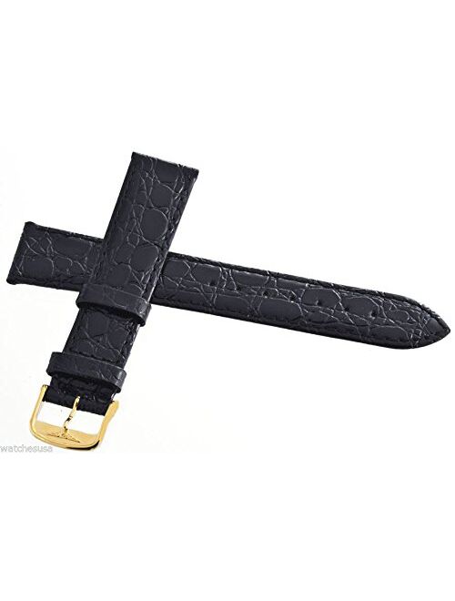 Longines 18mm Black Leather Mens Replacement Watch Band Strap Gold Buckle