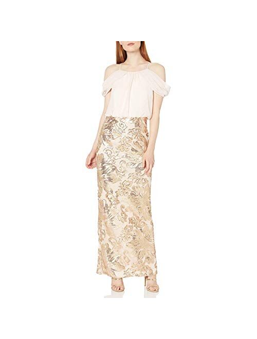 Calvin Klein Women's Draped Cold Shoulder Gown with Embellished Skirt