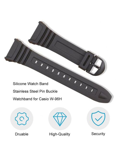 Silicone Watch Band Stainless Steel Pin Buckle Watchband for Casio W-96H Sports Men Women Strap Bracelets black