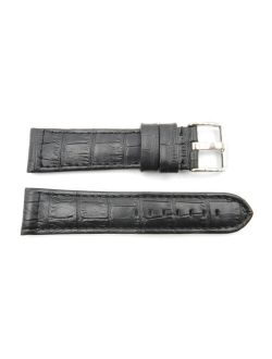 24mm Black Genuine Leather Alligator Grain Men's Watch Strap