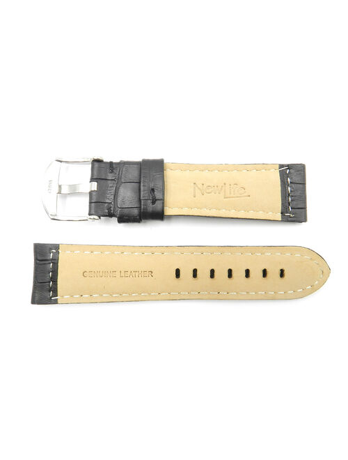 24mm Black Genuine Leather Alligator Grain Men's Watch Strap