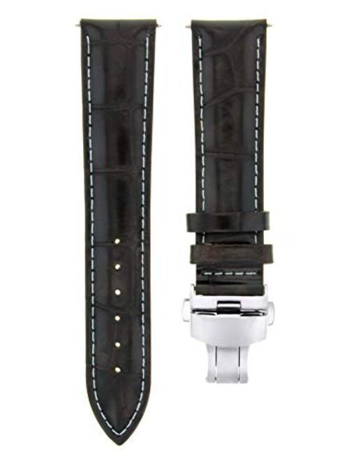 22mm Leather Strap Watch Band Deployment Clasp Compatible with Panerai Marina D/Brown Ws