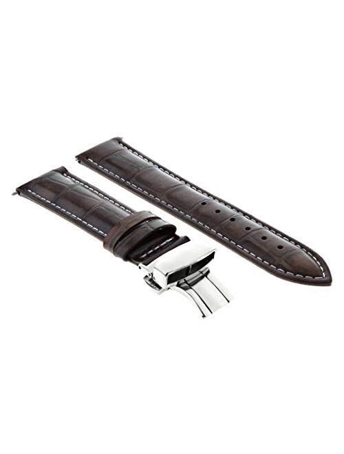 22mm Leather Strap Watch Band Deployment Clasp Compatible with Panerai Marina D/Brown Ws