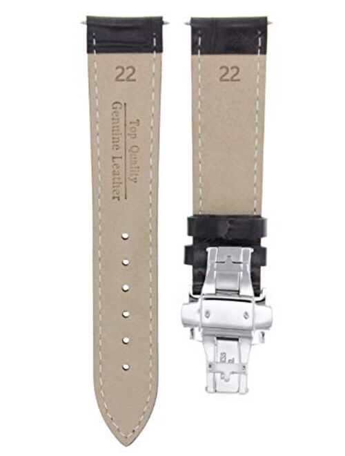 22mm Leather Strap Watch Band Deployment Clasp Compatible with Panerai Marina D/Brown Ws