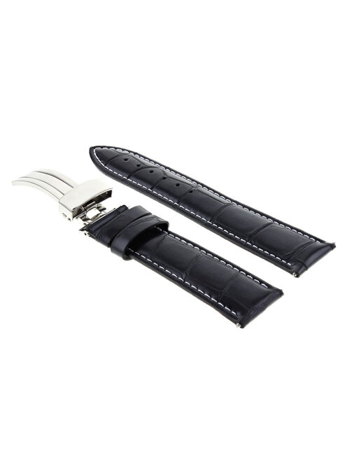 22MM LEATHER WATCH STRAP BAND FOR MENS BREGUET WATCH  DEPLOYMENT CLASP BLACK