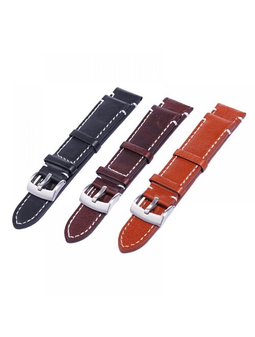 Men Stainless Steel Buckle Watch Strap Genuine Leather Band Length Long 12.5cm