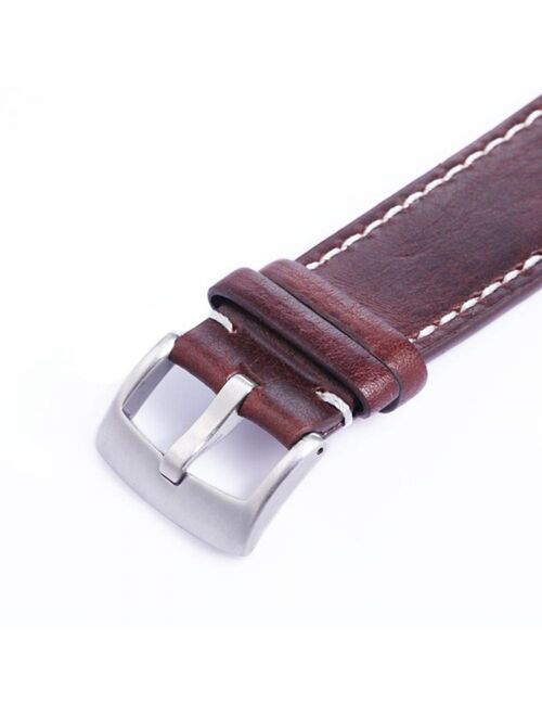 Men Stainless Steel Buckle Watch Strap Genuine Leather Band Length Long 12.5cm