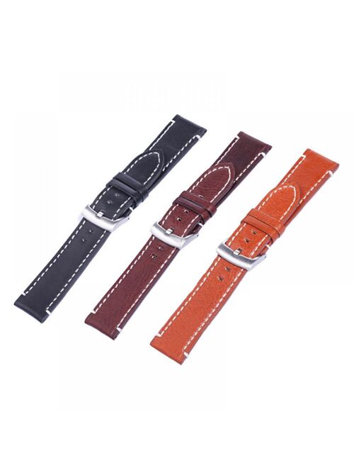 Men Stainless Steel Buckle Watch Strap Genuine Leather Band Length Long 12.5cm