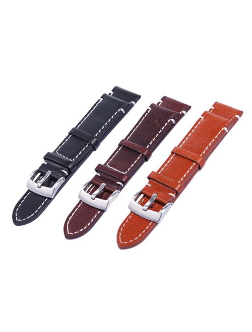 Zuiguangbao 18 20 22mm Men Stainless Steel Buckle Watch Strap Genuine Leather Band Length Long 12.5cm